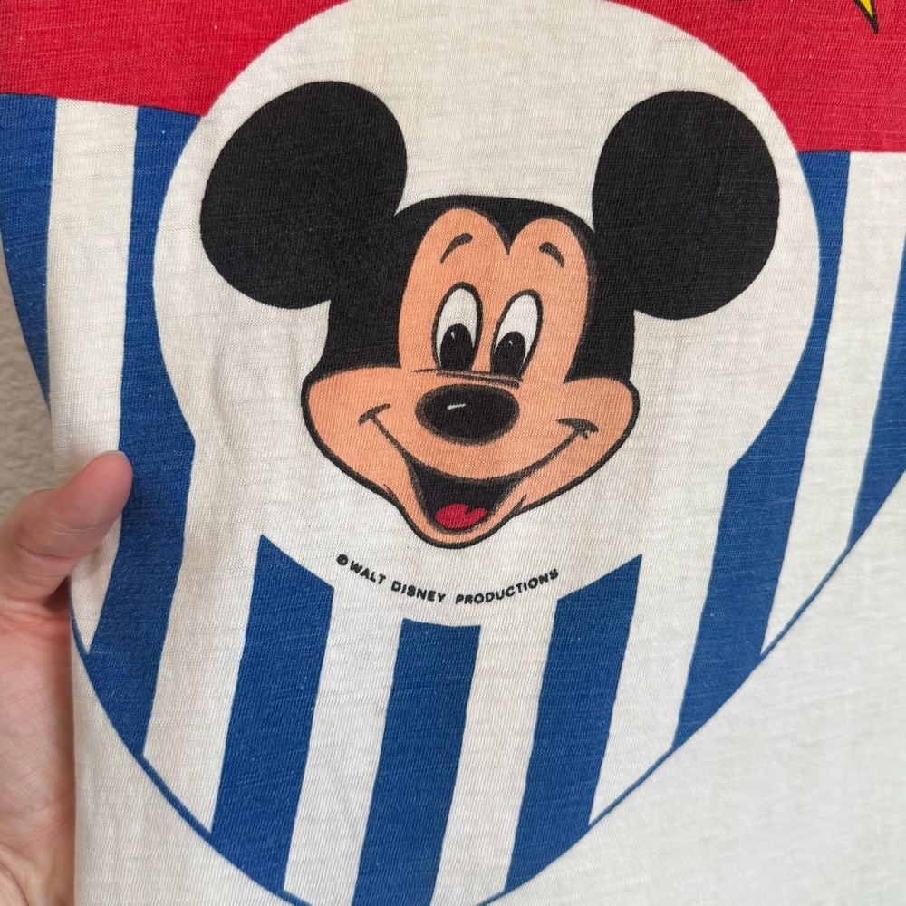 VTG Mickey Mouse Walt Disney Productions Patriotic Ringer Tee Small 70s 80s - Picture 3 of 9